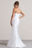 Define White Satin Asymmetric Fishtail Maxi Dress
