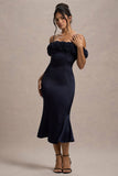 Petunia Navy Satin Floral Bardot Midi Dress