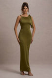 Kacey Olive Twisted Knot Maxi Dress