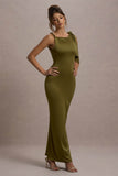 Kacey Olive Twisted Knot Maxi Dress