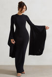 Modena Black Waterfall Sleeve Maxi Dress