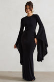 Modena Black Waterfall Sleeve Maxi Dress
