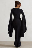 Modena Black Waterfall Sleeve Maxi Dress