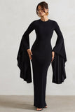 Modena Black Waterfall Sleeve Maxi Dress