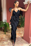 Full On Black V-Neck Ruffle Maxi Dress