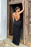 Full On Black V-Neck Ruffle Maxi Dress
