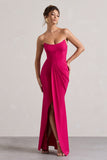 Brigitte Hot Pink Strapless Corset Wrap Maxi Dress