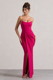 Brigitte Hot Pink Strapless Corset Wrap Maxi Dress