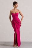 Brigitte Hot Pink Strapless Corset Wrap Maxi Dress