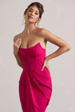 Brigitte Hot Pink Strapless Corset Wrap Maxi Dress