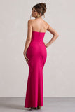 Brigitte Hot Pink Strapless Corset Wrap Maxi Dress