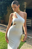 Matiya White Asymmetric Cut-Out Split Maxi Dress