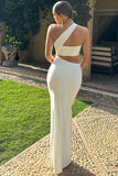 Matiya White Asymmetric Cut-Out Split Maxi Dress