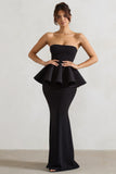 Louisiana Black Bandeau Peplum Maxi Dress