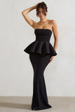 Louisiana Black Bandeau Peplum Maxi Dress