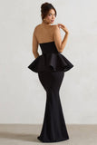 Louisiana Black Bandeau Peplum Maxi Dress
