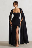 Claretta Black Square Neck Twisted Maxi Dress With Cape Sleeves