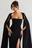 Claretta Black Square Neck Twisted Maxi Dress With Cape Sleeves