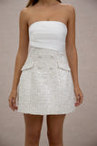 Park Avenue Cream Boucle Strapless Tailored Mini Dress