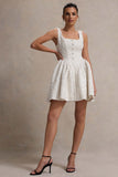 Sugar Plum Cream Boucle Square-Neck Mini Dress