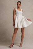 Sugar Plum Cream Boucle Square-Neck Mini Dress