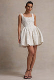 Sugar Plum Cream Boucle Square-Neck Mini Dress