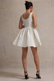 Sugar Plum Cream Boucle Square-Neck Mini Dress