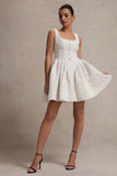 Sugar Plum Cream Boucle Square-Neck Mini Dress