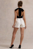 Rea Black & White Velvet Plunge Neck Playsuit With Bow