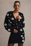 Louvre Black & White Knit Cropped Floral Cardigan