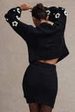 Louvre Black & White Knit Cropped Floral Cardigan