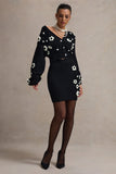 Louvre Black & White Knit Cropped Floral Cardigan