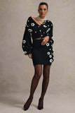 Louvre Black & White Knit Cropped Floral Cardigan