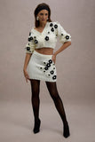 Triomphe Cream & Black Knit Floral Mini Skirt