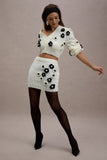 Triomphe Cream & Black Knit Floral Mini Skirt