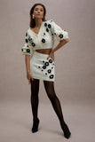 Triomphe Cream & Black Knit Floral Mini Skirt