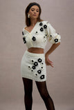 Triomphe Cream & Black Knit Floral Mini Skirt