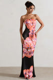 Sofiane Black & Pink Floral Print Bandeau Maxi Dress