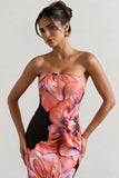 Sofiane Black & Pink Floral Print Bandeau Maxi Dress