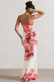 Sofiane Cream & Pink Floral Print Bandeau Maxi Dress