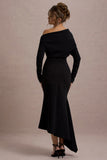 Lou Black One-Shoulder Asymmetric Maxi Dress