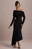 Lou Black One-Shoulder Asymmetric Maxi Dress