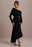 Lou Black One-Shoulder Asymmetric Maxi Dress