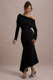 Lou Black One-Shoulder Asymmetric Maxi Dress