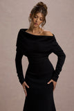 Lou Black One-Shoulder Asymmetric Maxi Dress