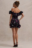 Lindo Black Ditsy Floral Print Ruffled Bardot Mini Dress