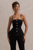 Skyla Black Strappy Top With Buttons