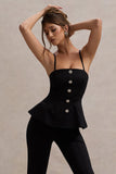 Skyla Black Strappy Top With Buttons