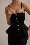 Skyla Black Strappy Top With Buttons