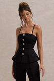 Skyla Black Strappy Top With Buttons